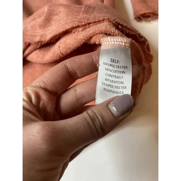 Easel Anthropologie Faded Coral Sweatshirt with Sleeve Trim Color lock Women’s S - Picture 8 of 9